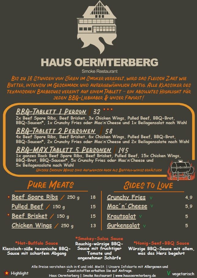 Speisekarte BBQ-Tabletts & Pure Meats