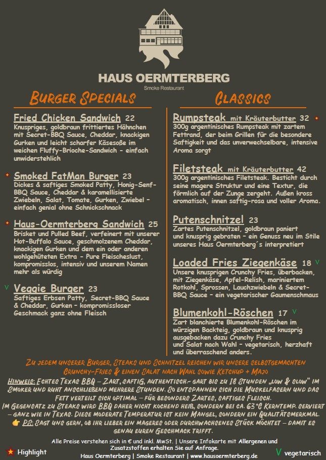Speisekarte Burger Specials & Classics