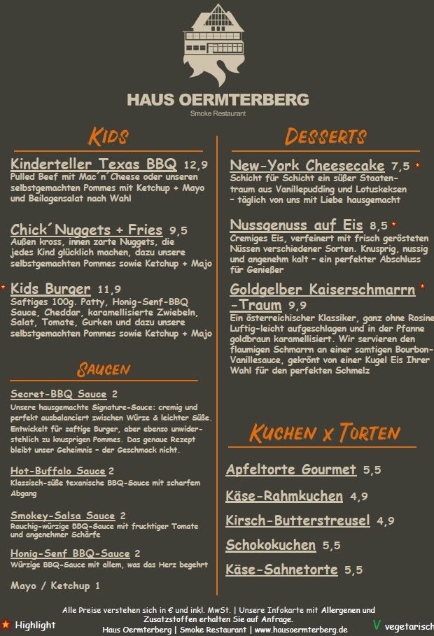 Speisekarte Kids, Desserts & Kuchen